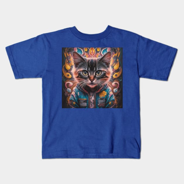 Cool Cat Kids T-Shirt by Donkeh23